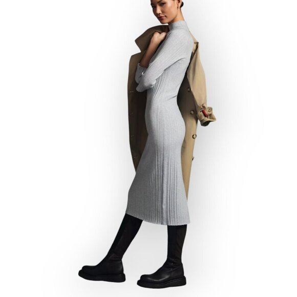 Anthropologie Daily Practice Ribbed Mock Neck Sweater Dress Petite L Gray - Picture 3 of 13